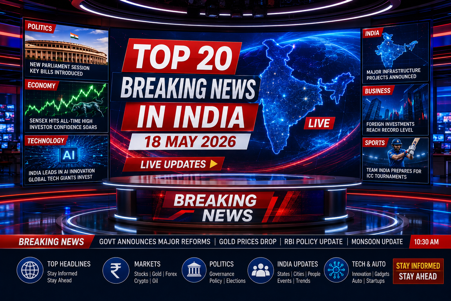 Top 20 Breaking News in India – 18 May 2026