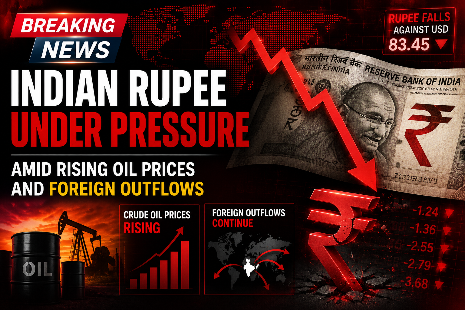 Indian rupee under pressure amid rising oil prices and foreign outflows