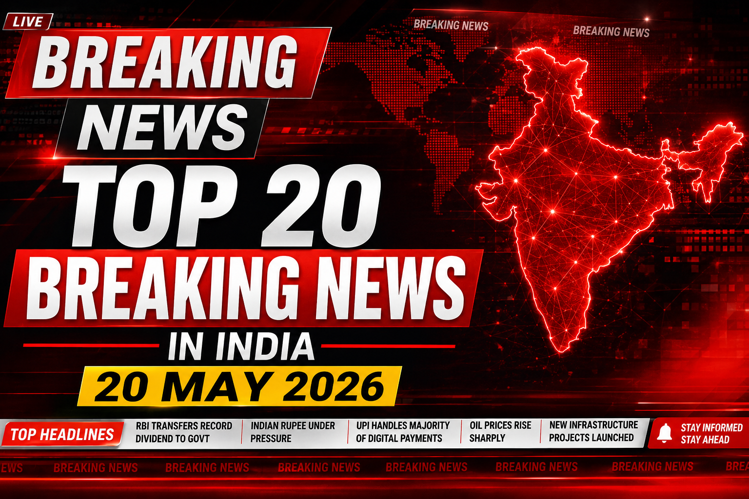 Top 20 Breaking News in India – 20 May 2026