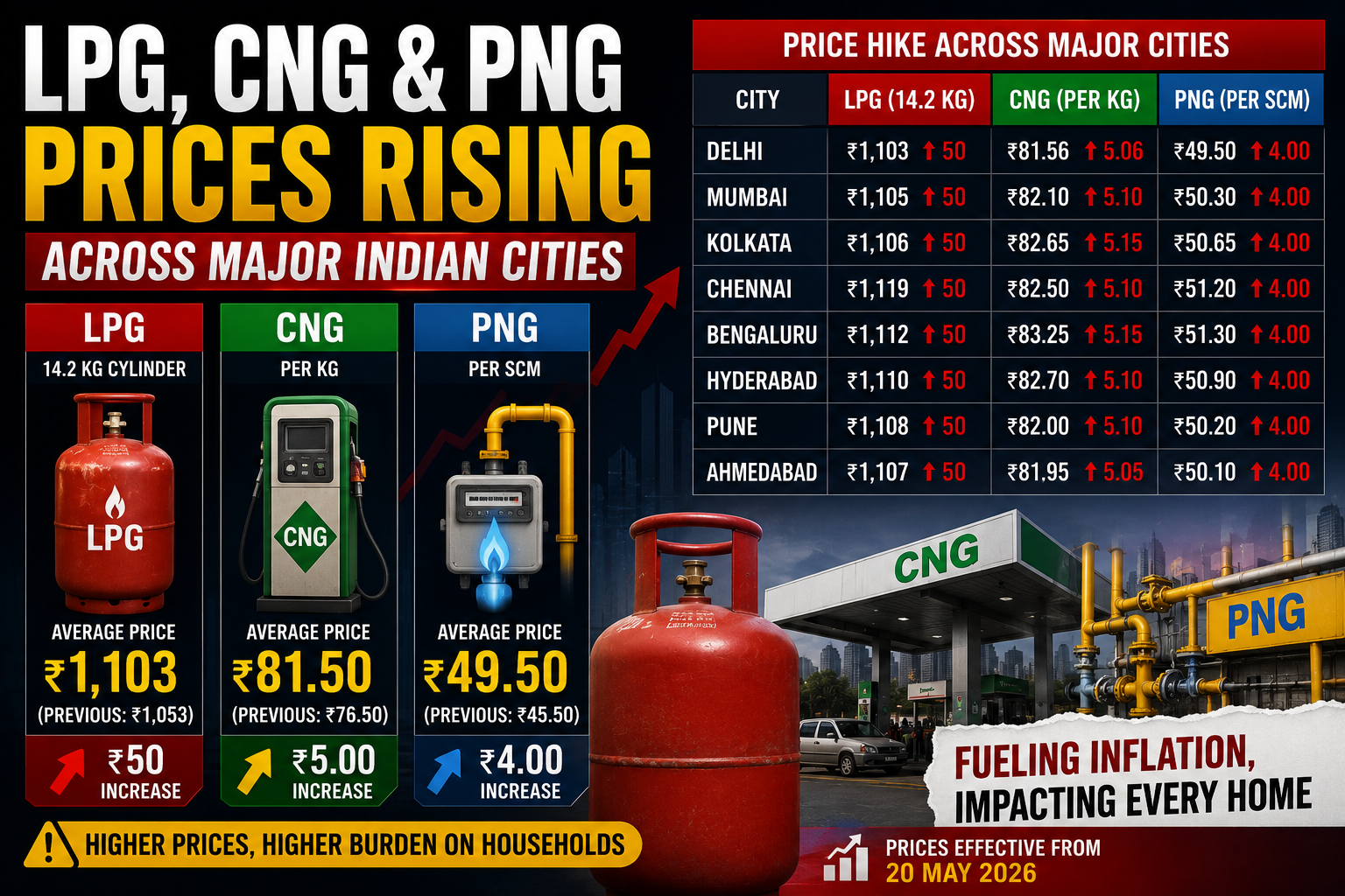 LPG, CNG and PNG prices rising across major Indian cities