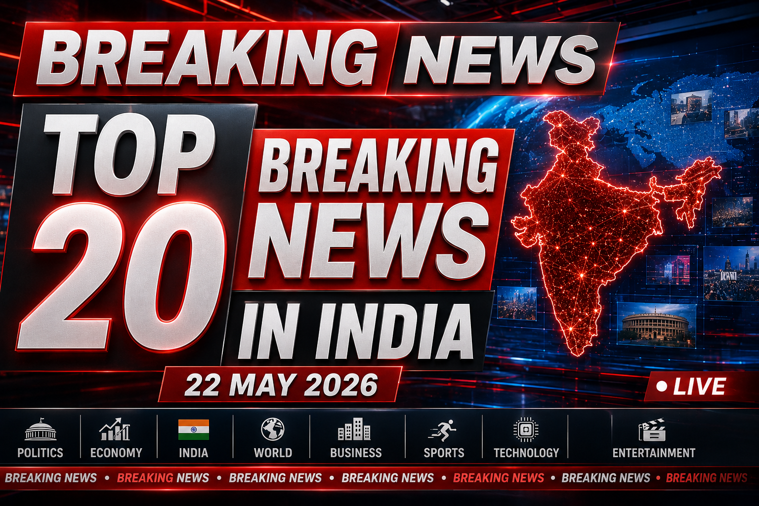 Top 20 Breaking News in India – 22 May 2026