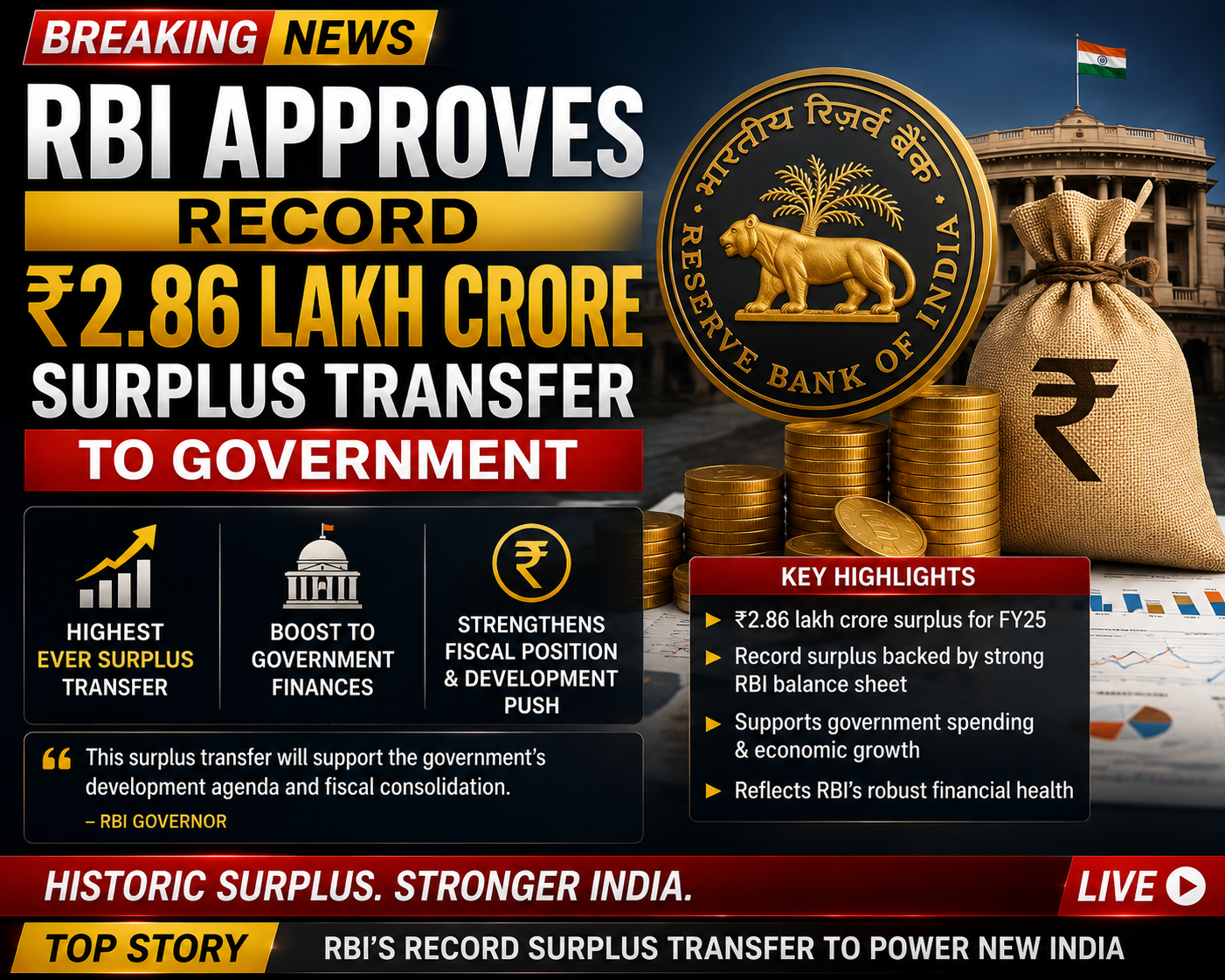 RBI approving record ₹2.86 lakh crore surplus transfer to government
