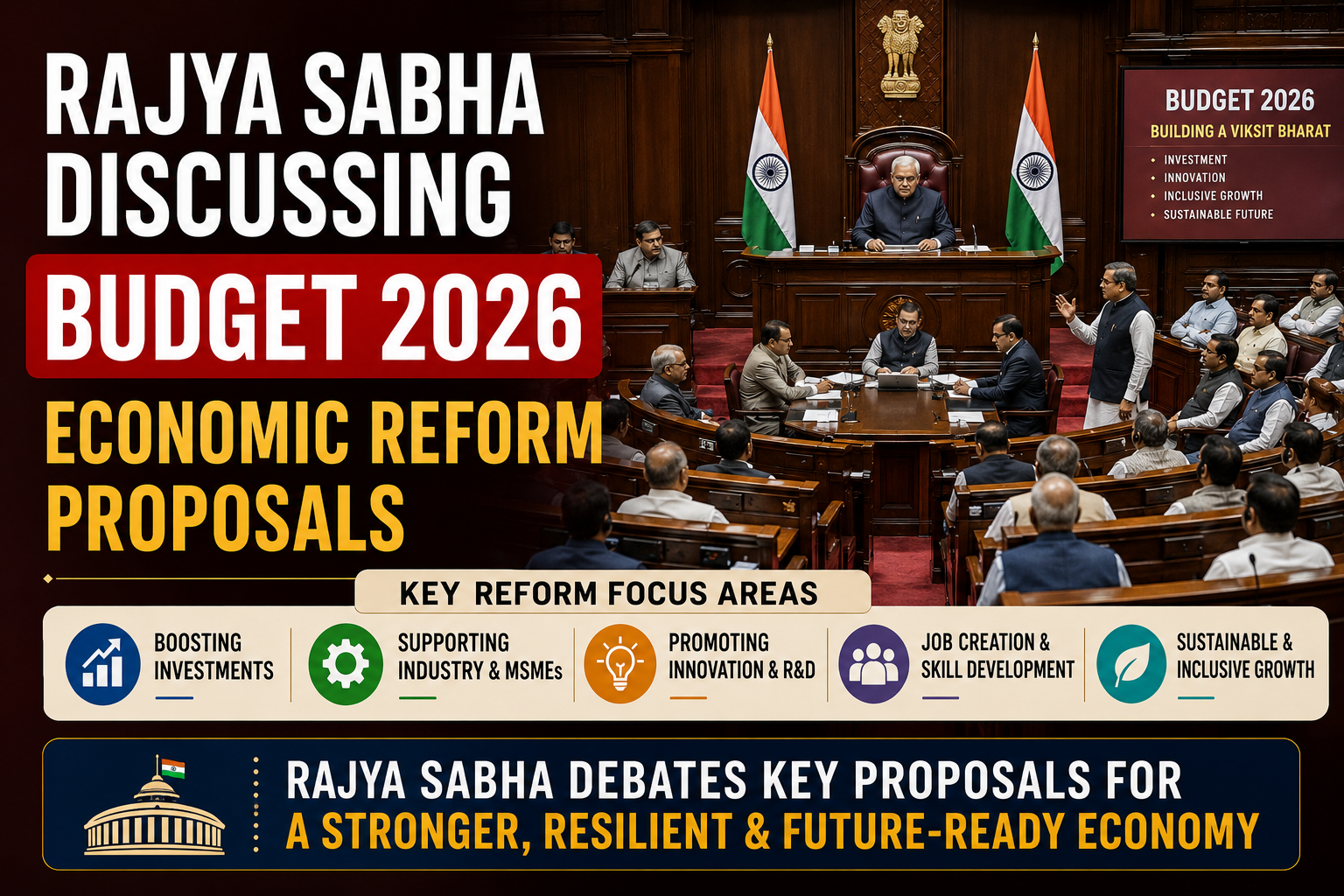 Rajya Sabha discussing Budget 2026 economic reform proposals