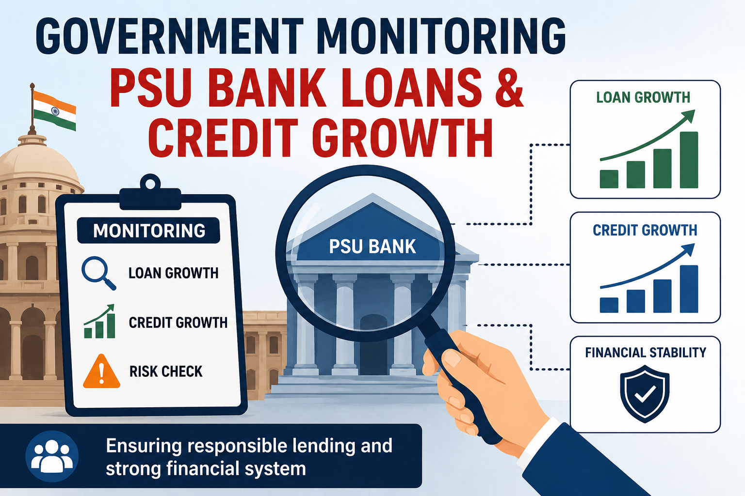 Government monitoring PSU bank loans and credit growth illustration