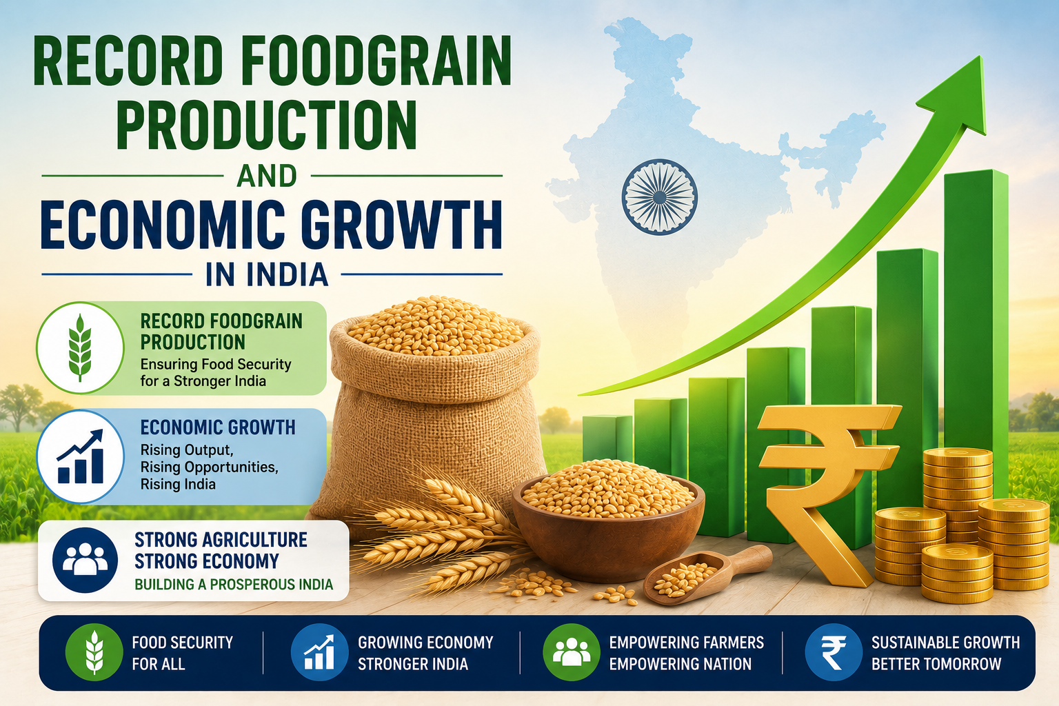 Record foodgrain production and economic growth in India illustration