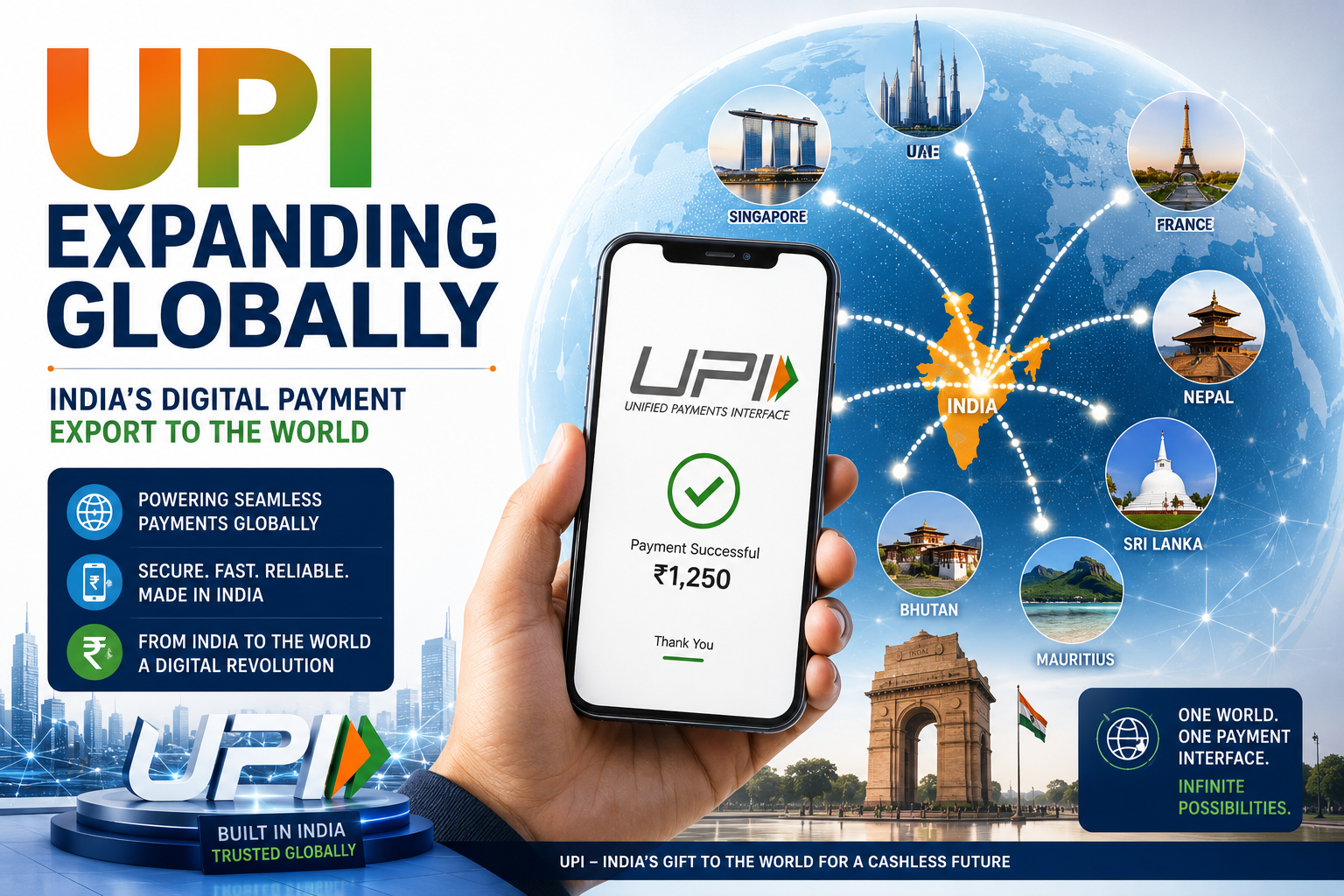 UPI expanding globally as India's digital payment export illustration
