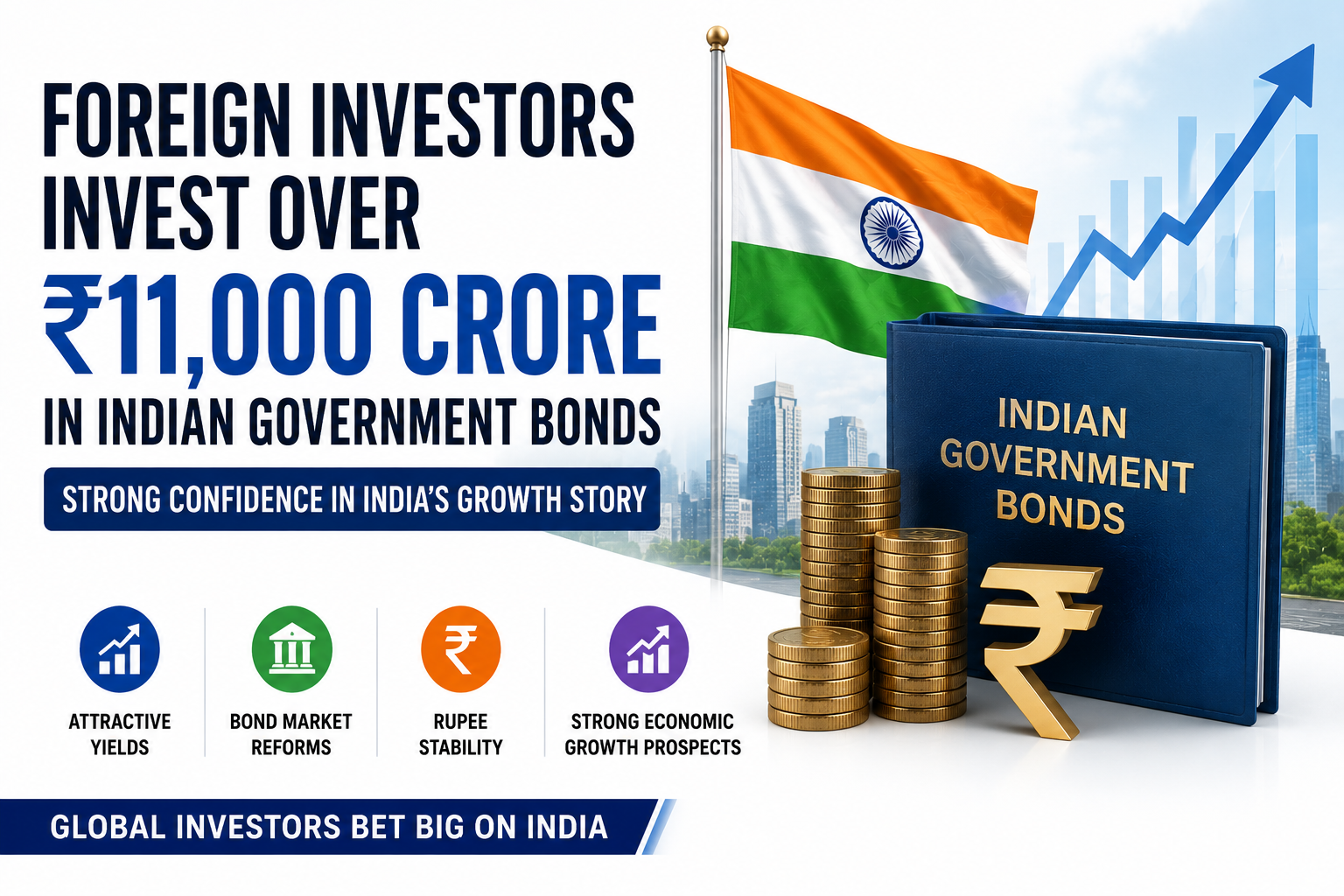 Foreign investors investing over 11000 crore rupees into Indian government bonds driven by attractive yields bond market reforms rupee stability and strong economic growth prospects in 2026