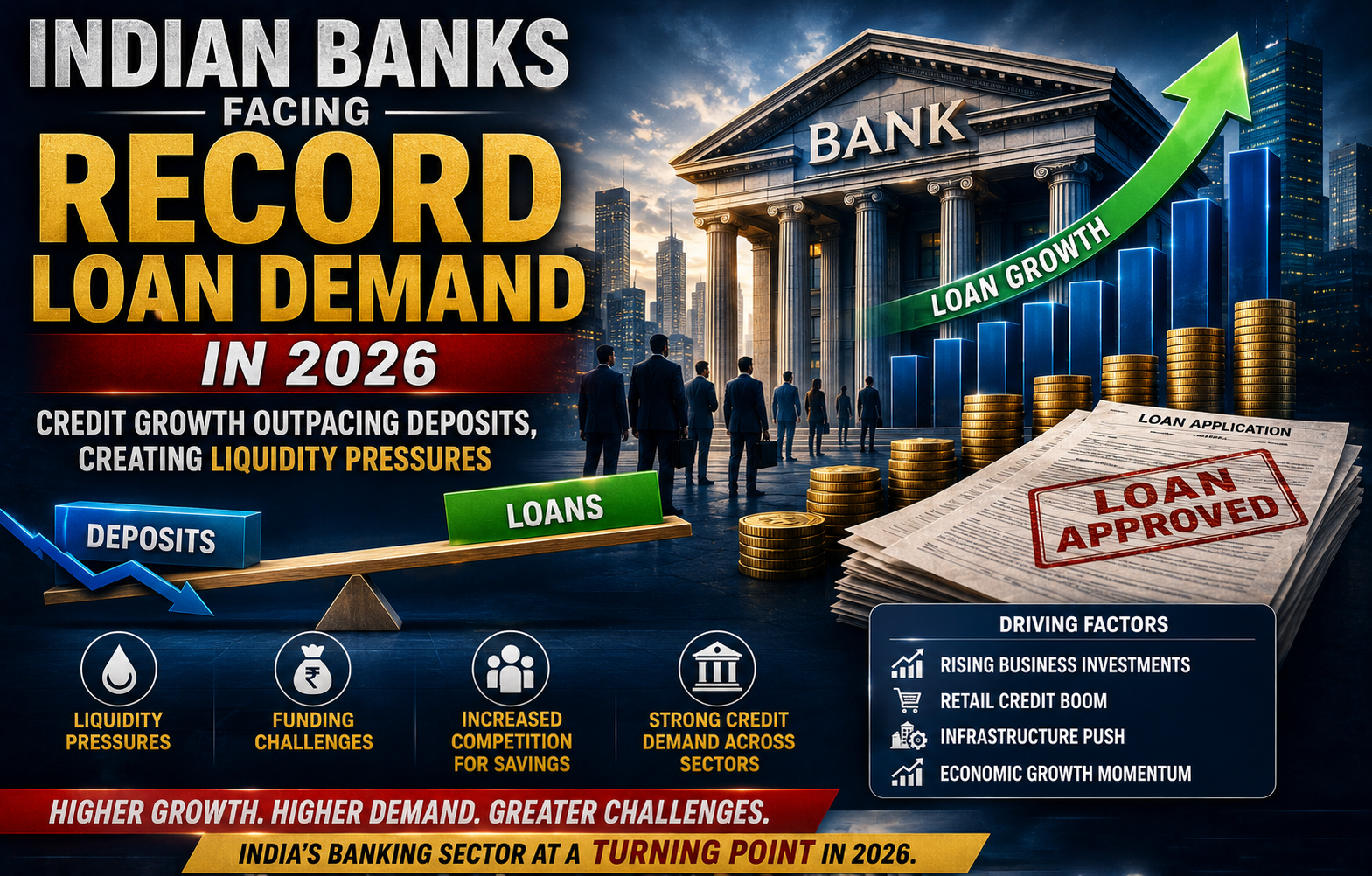 Indian banks facing record loan demand with credit growth outpacing deposits creating liquidity pressures funding challenges and increased competition for savings in 2026