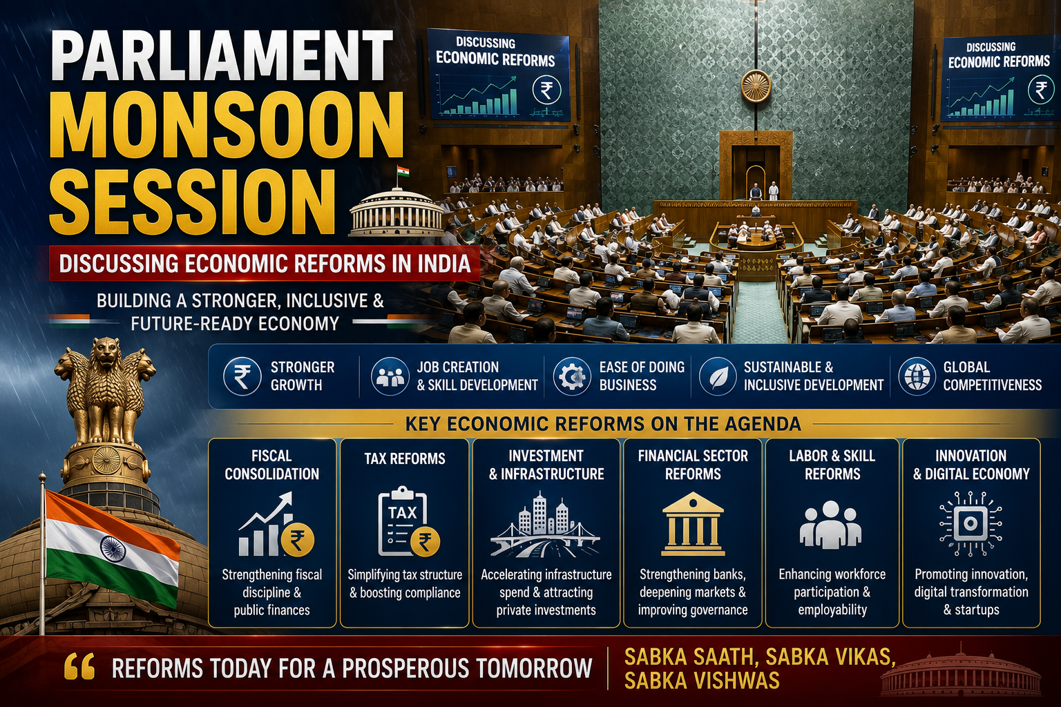 Parliament Monsoon Session discussing economic reforms in India