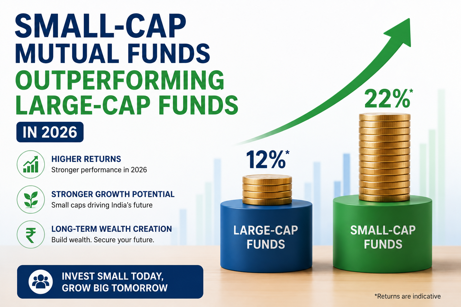 Small-cap mutual funds outperforming large-cap funds in 2026 with higher returns, stronger growth potential, and long-term wealth creation opportunities