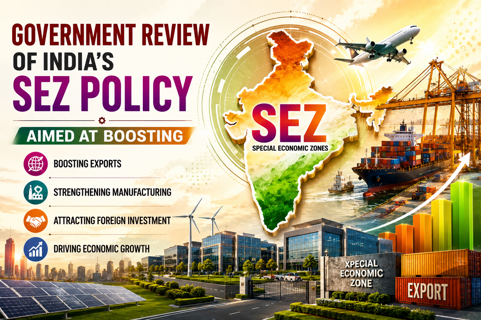 Government review of India's SEZ policy aimed at boosting exports, manufacturing, foreign investment, and economic growth