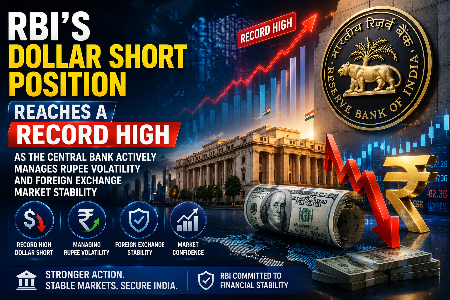 RBI's dollar short position reaches a record high as the central bank actively manages rupee volatility and foreign exchange market stability