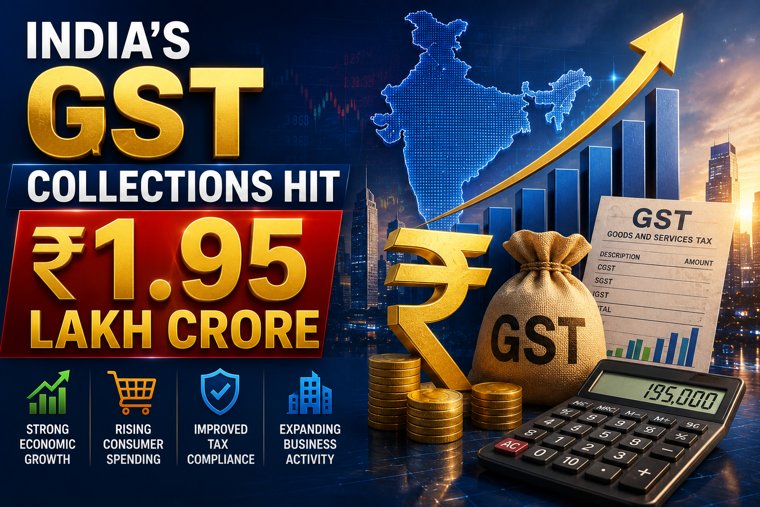 India's GST collections hit ₹1.95 lakh crore driven by strong economic growth, rising consumer spending, improved tax compliance, and expanding business activity