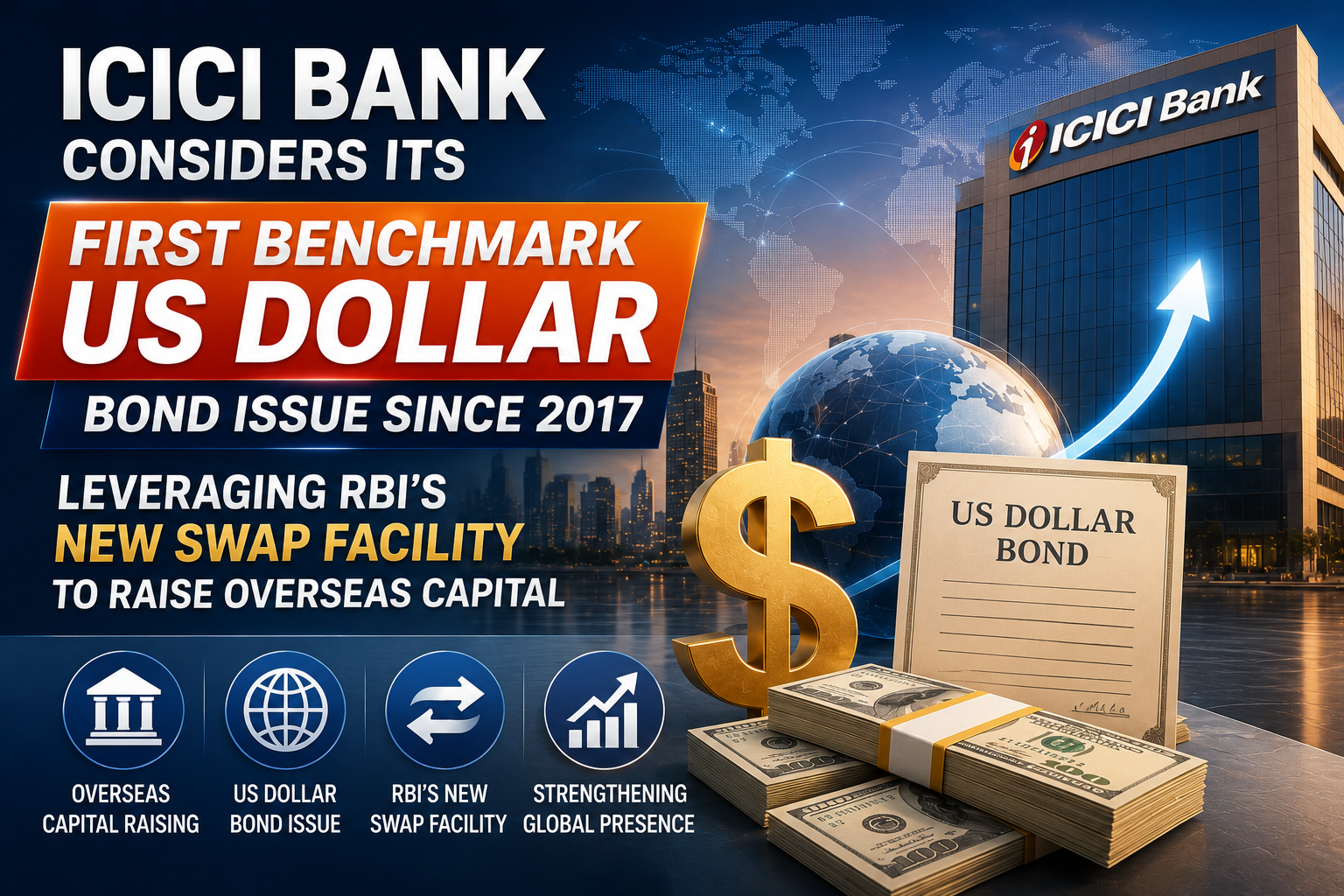 ICICI Bank considers its first benchmark US dollar bond issue since 2017, leveraging RBI's new swap facility to raise overseas capital