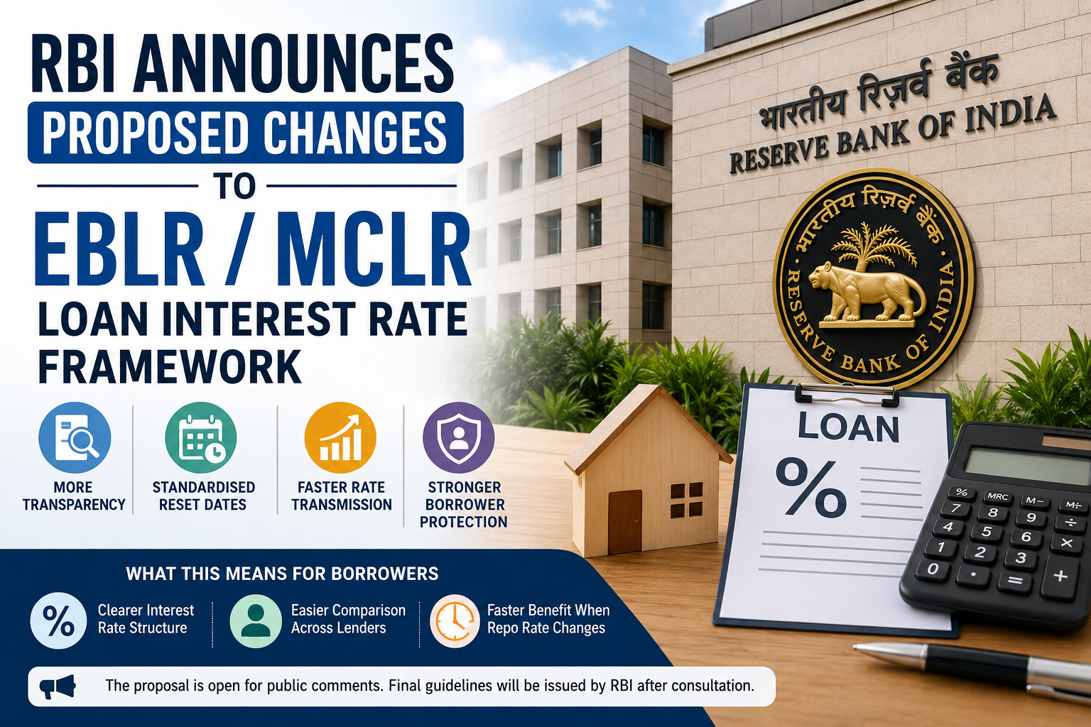 RBI proposes changes to the EBLR and MCLR loan interest rate framework to improve transparency, standardize reset dates, and strengthen borrower protection.