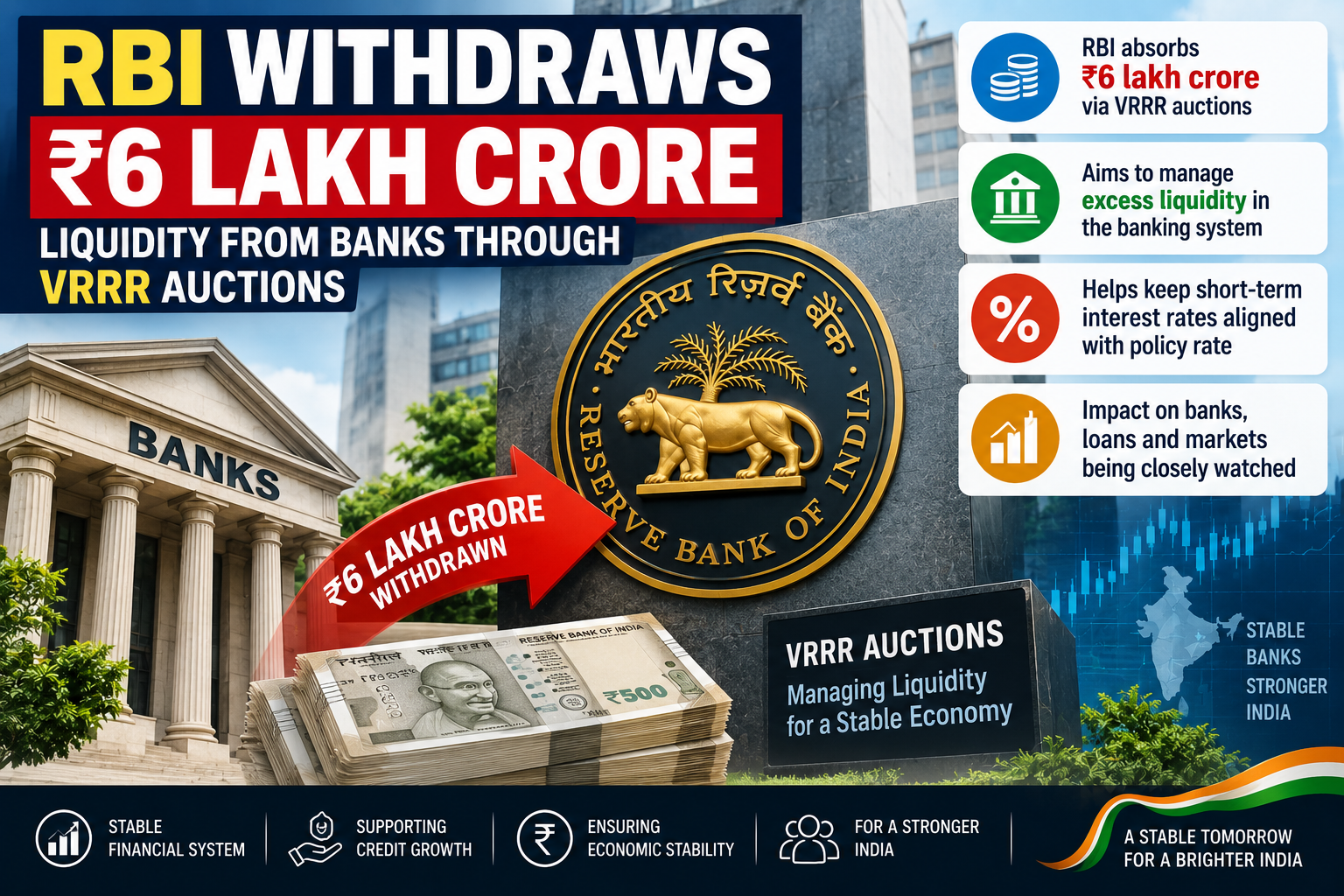 RBI withdraws ₹6 lakh crore liquidity from banks through VRRR auctions