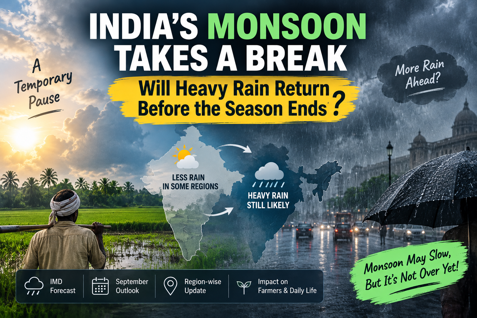 India’s monsoon enters a quieter phase in some regions while IMD forecasts more rainfall before the monsoon season ends