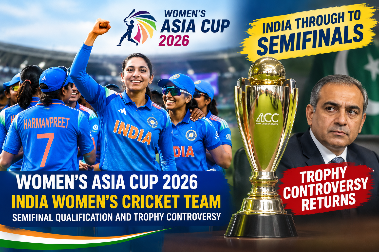 Women’s Asia Cup 2026 India women’s cricket team semifinal qualification and trophy controversy
