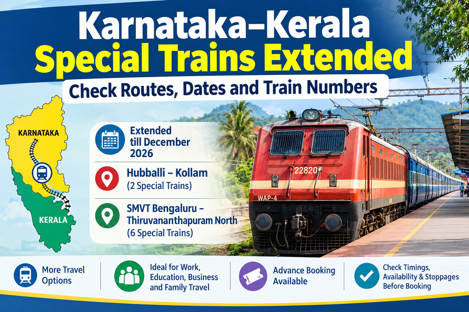 Karnataka Kerala special trains extended with railway passengers at station