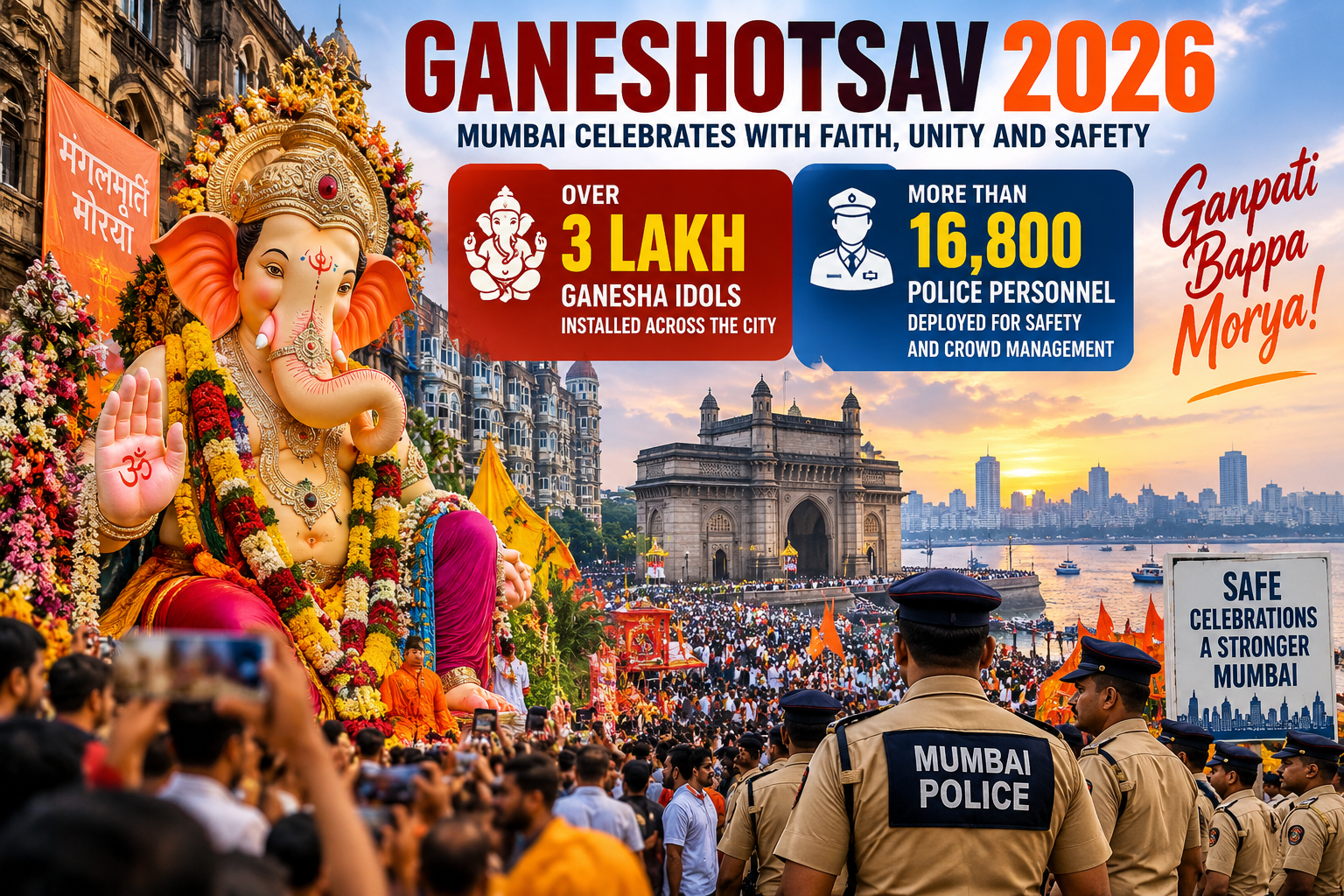 Ganeshotsav 2026: Mumbai Welcomes Over 3 Lakh Idols as 16,800+ Police Personnel Deployed