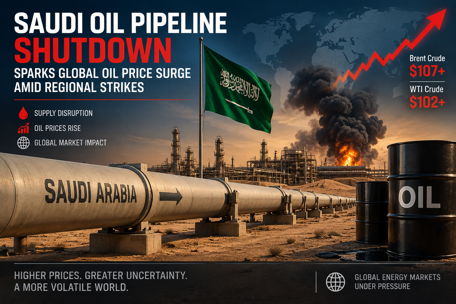 Saudi Oil Pipeline Shutdown Sparks Global Crude Price Surge Amid Regional Strikes 