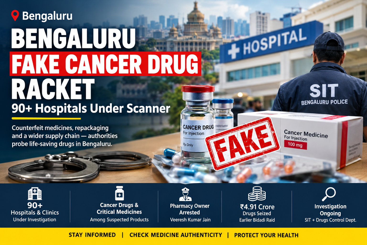 Bengaluru fake cancer drug racket: suspected counterfeit cancer medicines, police investigation and 90+ hospitals under scrutiny