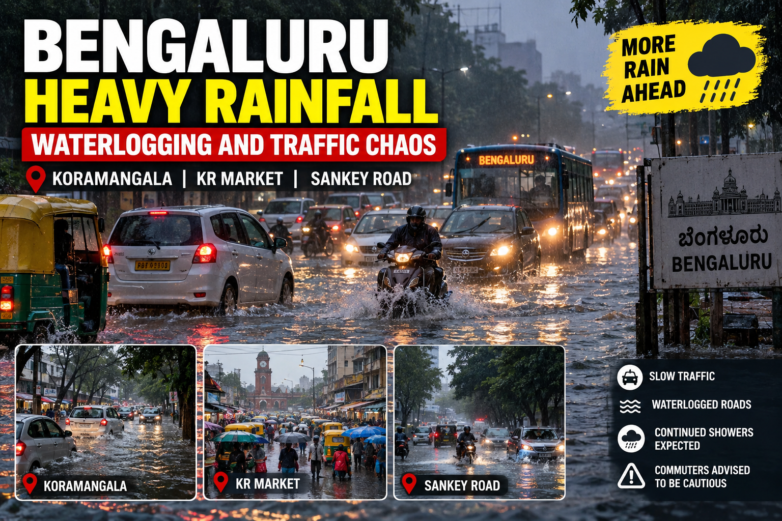 Bengaluru Rain Alert: Heavy Downpour Causes Waterlogging, Traffic Slowdowns