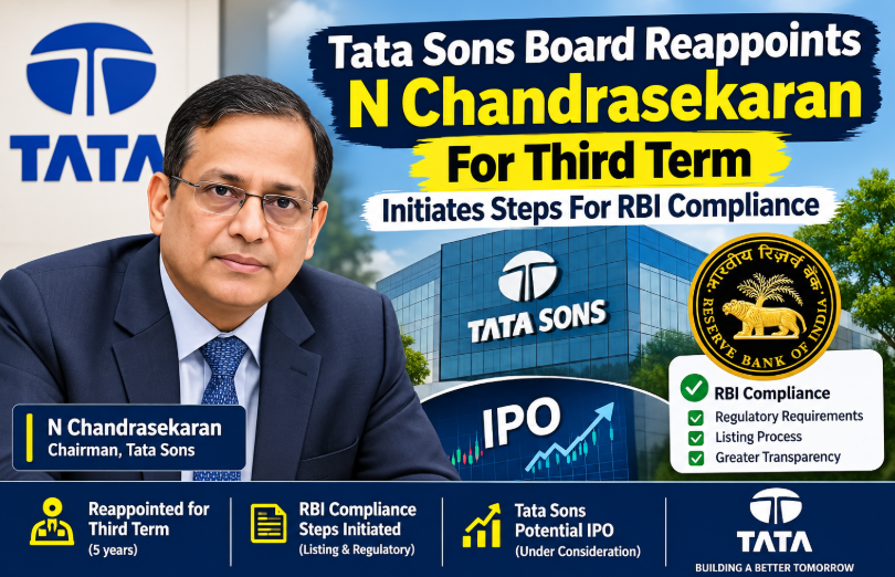 N Chandrasekaran reappointed for a third term at Tata Sons as the board begins steps toward RBI compliance and listing