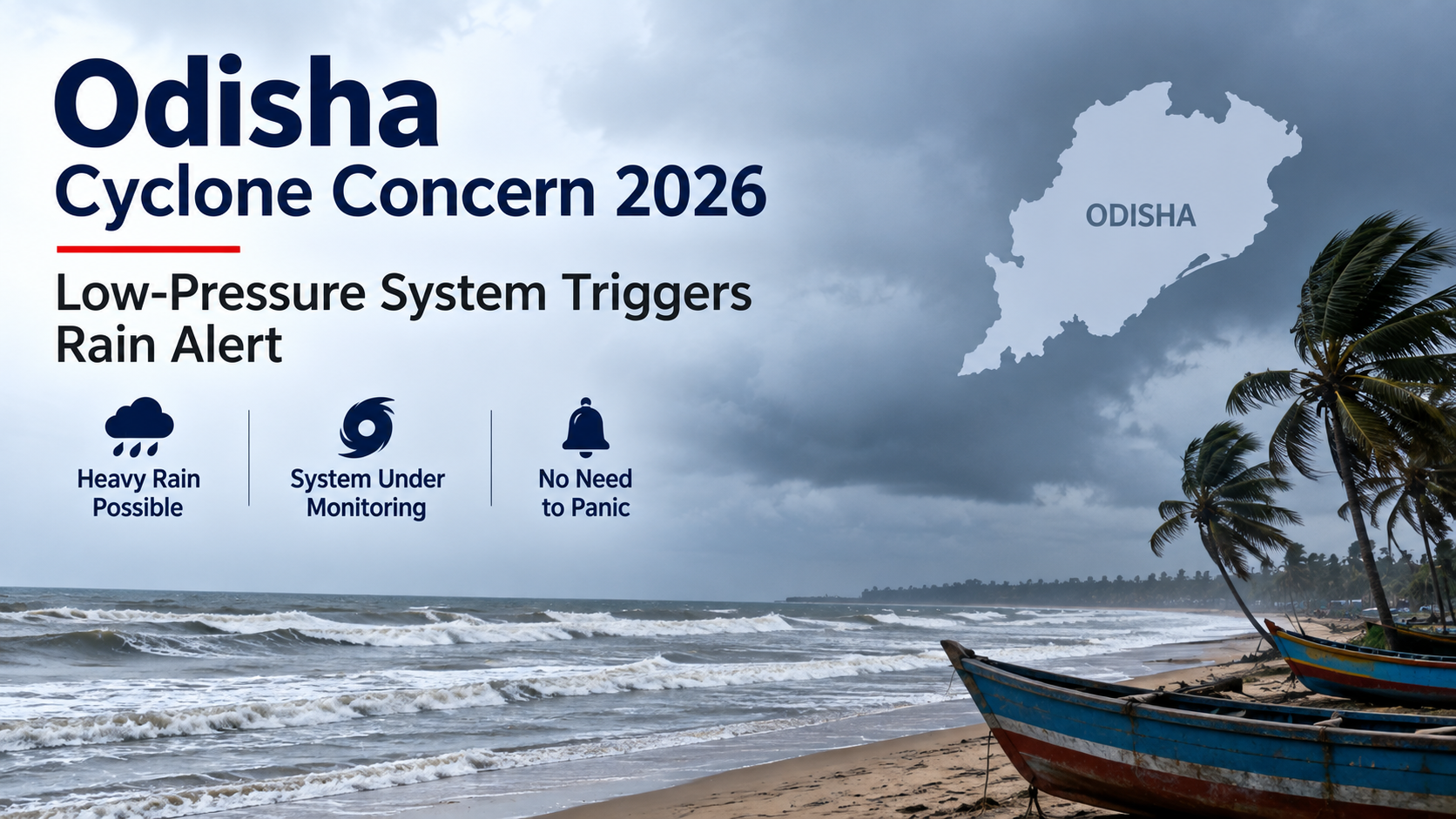 Odisha cyclone concern as a low-pressure system develops over the Bay of Bengal with heavy rain forecast for parts of Odisha.