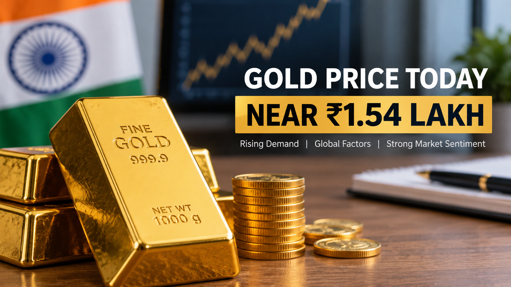 Gold price in India near ₹1.54 lakh per 10 grams as global market factors support higher gold rates.