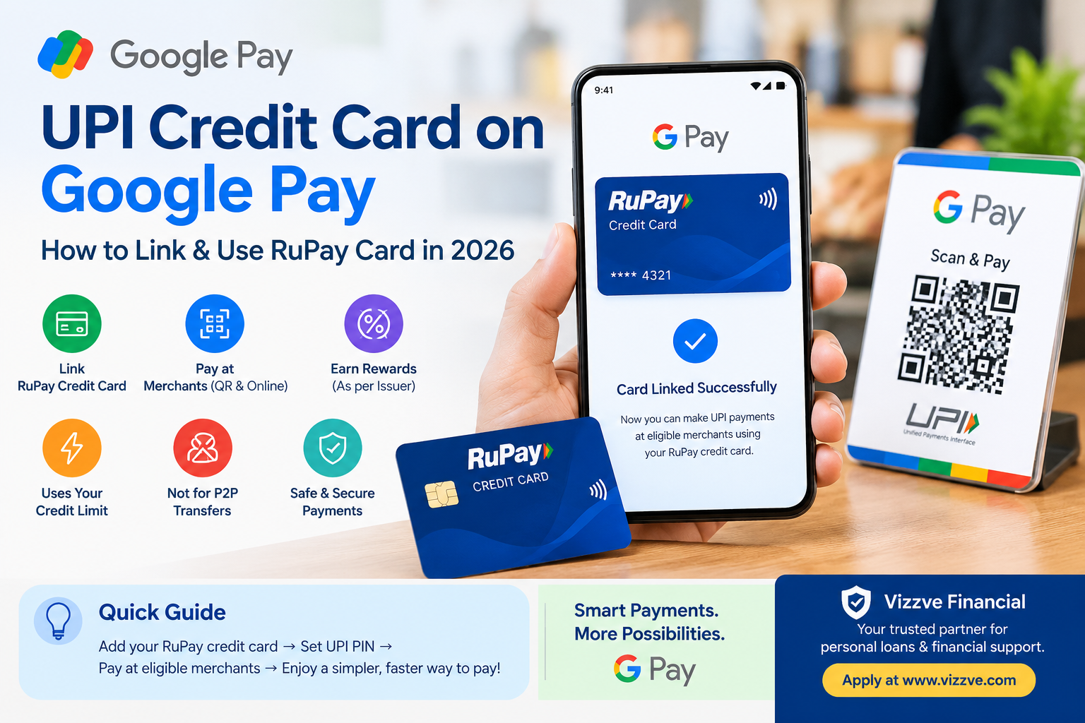UPI credit card on Google Pay showing RuPay credit card linked for merchant UPI payments in India