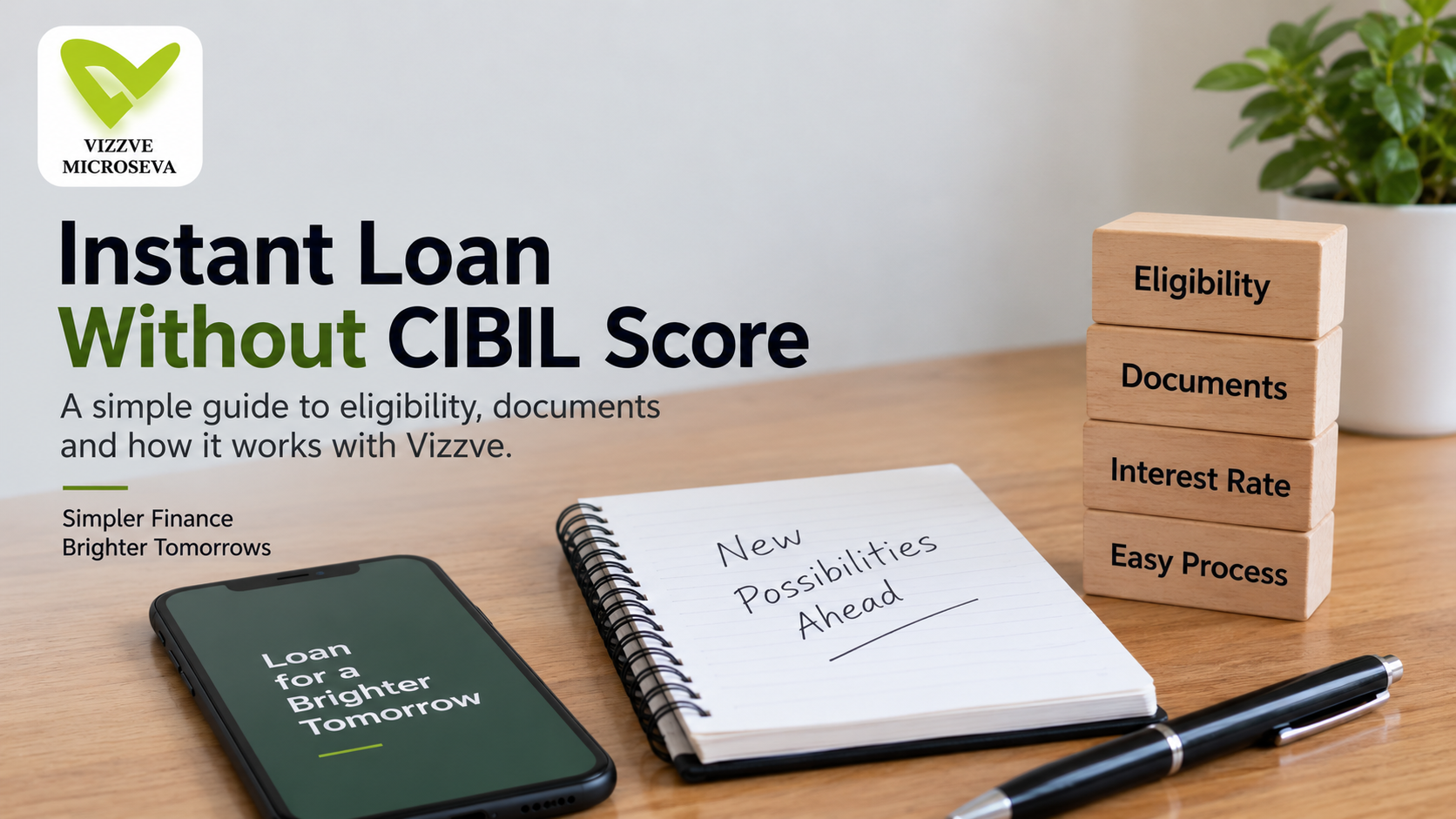 Instant loan without CIBIL Score guide featuring Vizzve, loan eligibility, documents, interest rate and digital loan application.