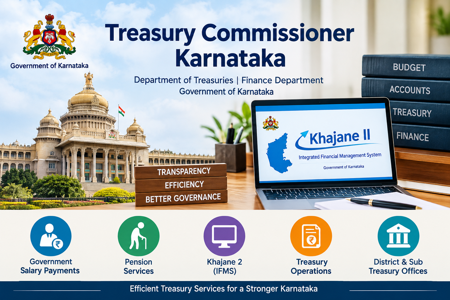 Treasury Commissioner Karnataka – Karnataka Treasury Department, Khajane 2 online services, government financial management, salary payments and pension services.
