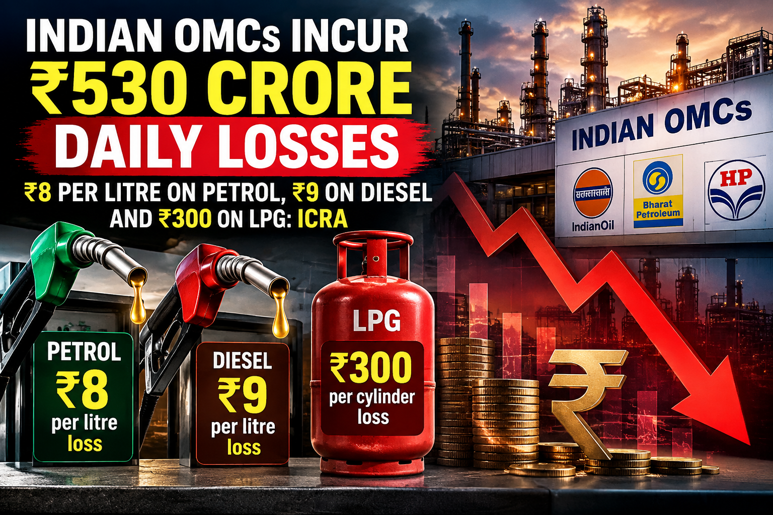 OMCs Lose ₹530 Crore Daily: Petrol ₹8, Diesel ₹9 & LPG ₹300 Under-Recovery