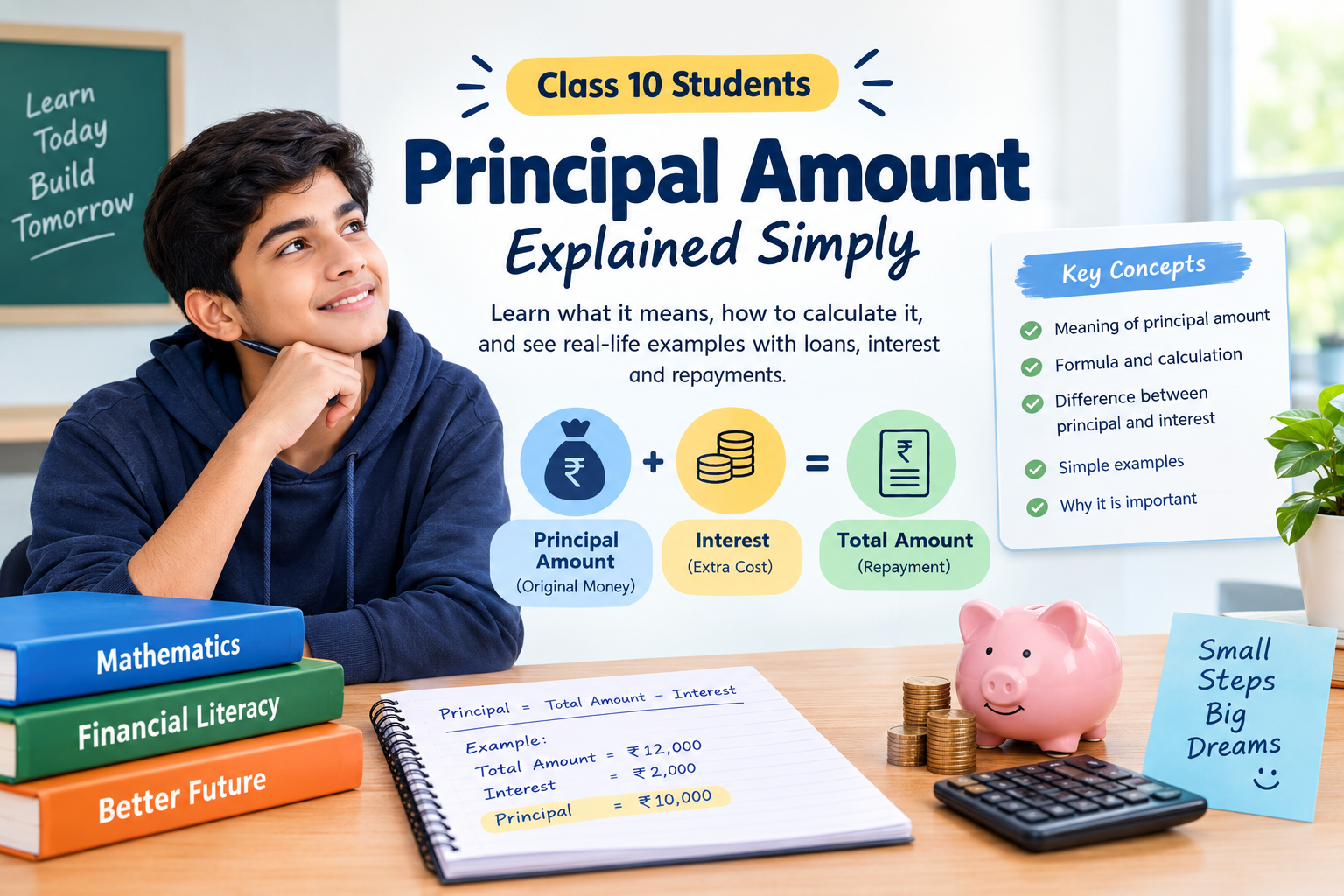Principal amount explained for Class 10 students with simple loan, interest, and repayment examples in India.
