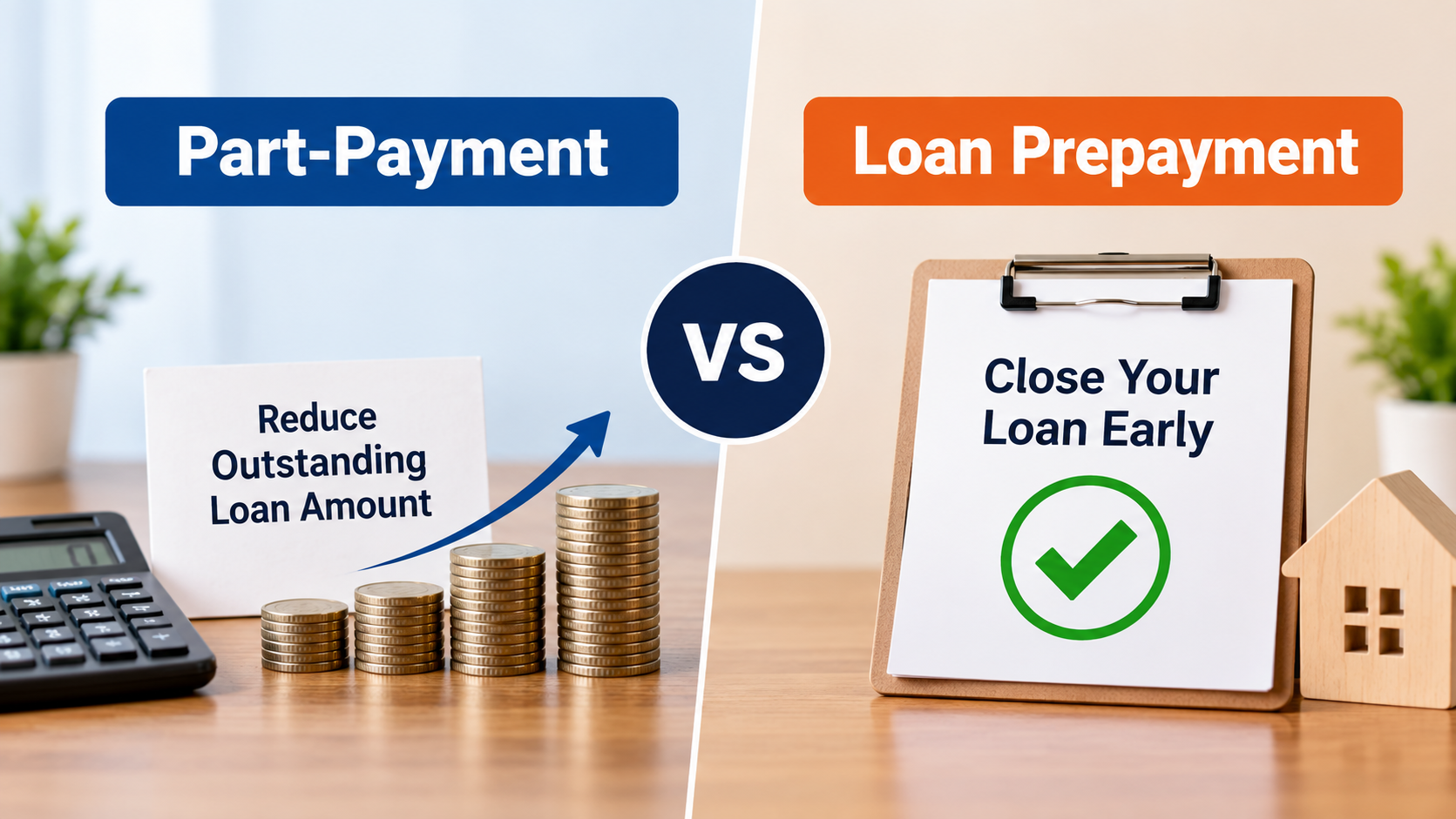 Comparison of loan part-payment and full prepayment, showing outstanding principal, EMI reduction and early loan closure.