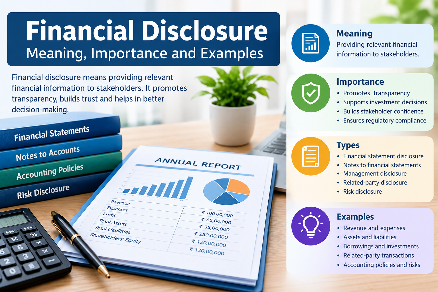 Financial disclosure meaning, importance, types, and examples explained through financial reports, statements, and business accounting documents.