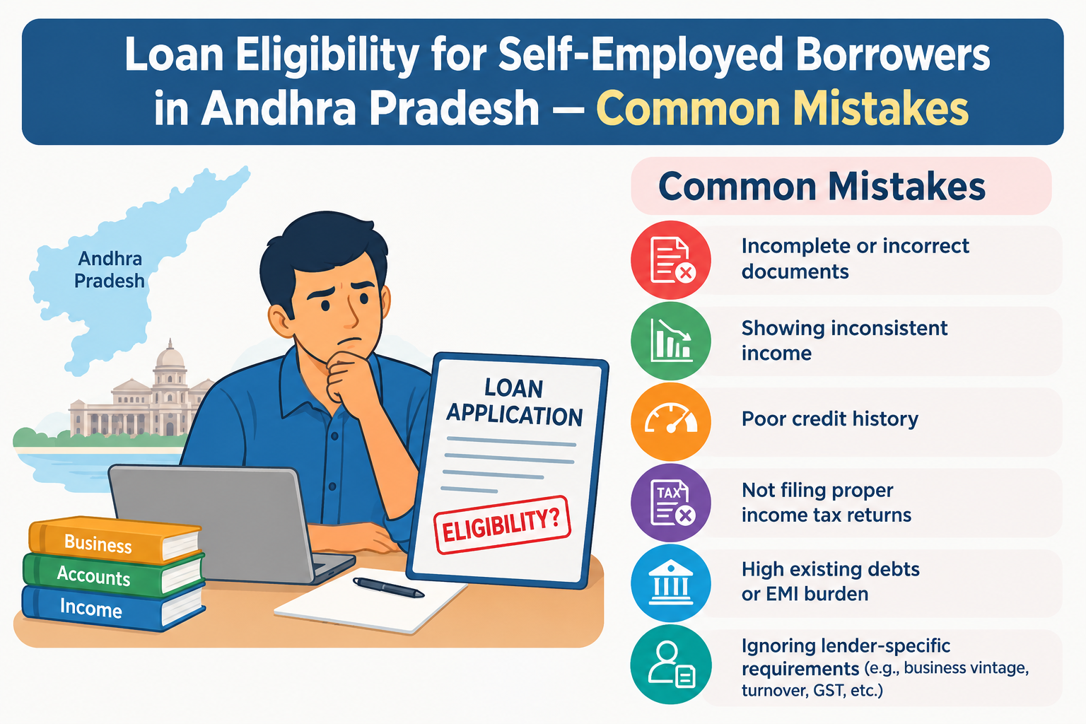 Self-employed borrower reviewing personal loan eligibility documents in Andhra Pradesh