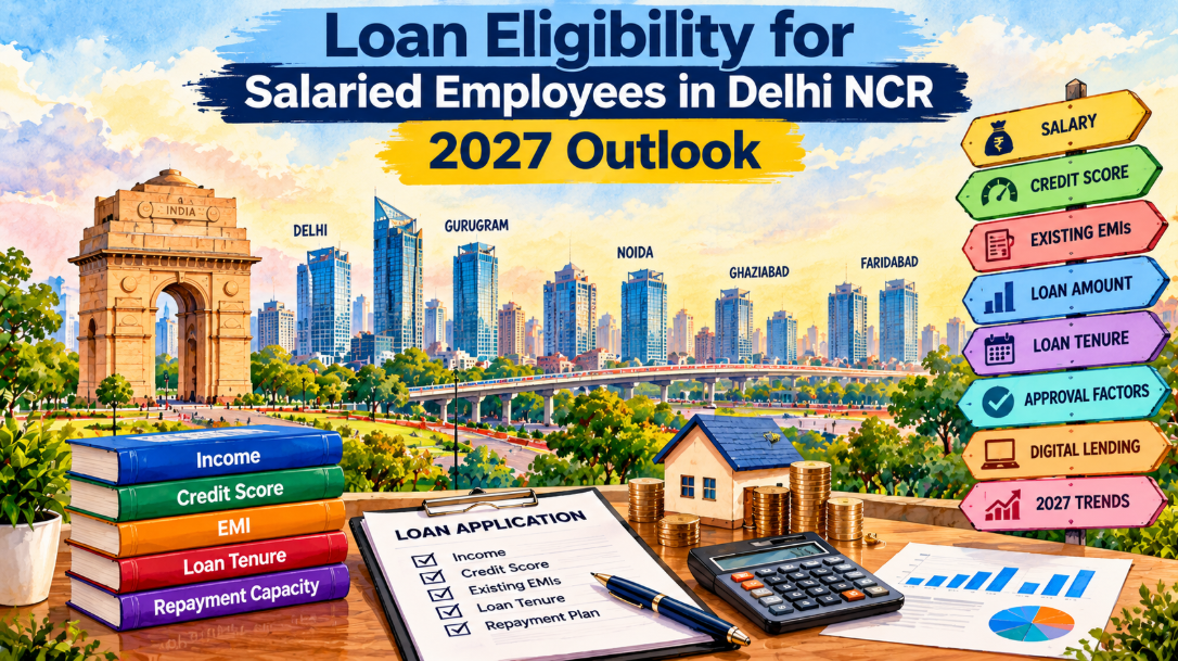 Loan eligibility outlook for salaried employees in Delhi NCR in 2027, covering salary, credit score, EMI, digital lending and repayment factors