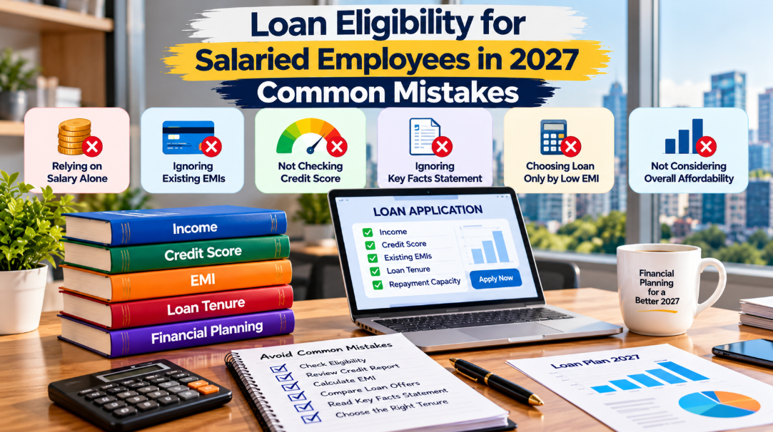 Common loan eligibility mistakes salaried employees should avoid in 2027, including credit score, existing EMI, loan amount and repayment capacity