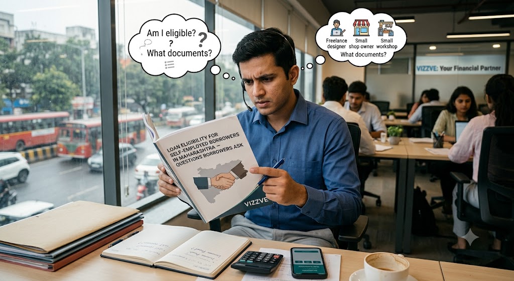 Self-employed borrower in Maharashtra reviewing frequently asked questions about personal loan eligibility CIBIL score ITR requirements and approval process