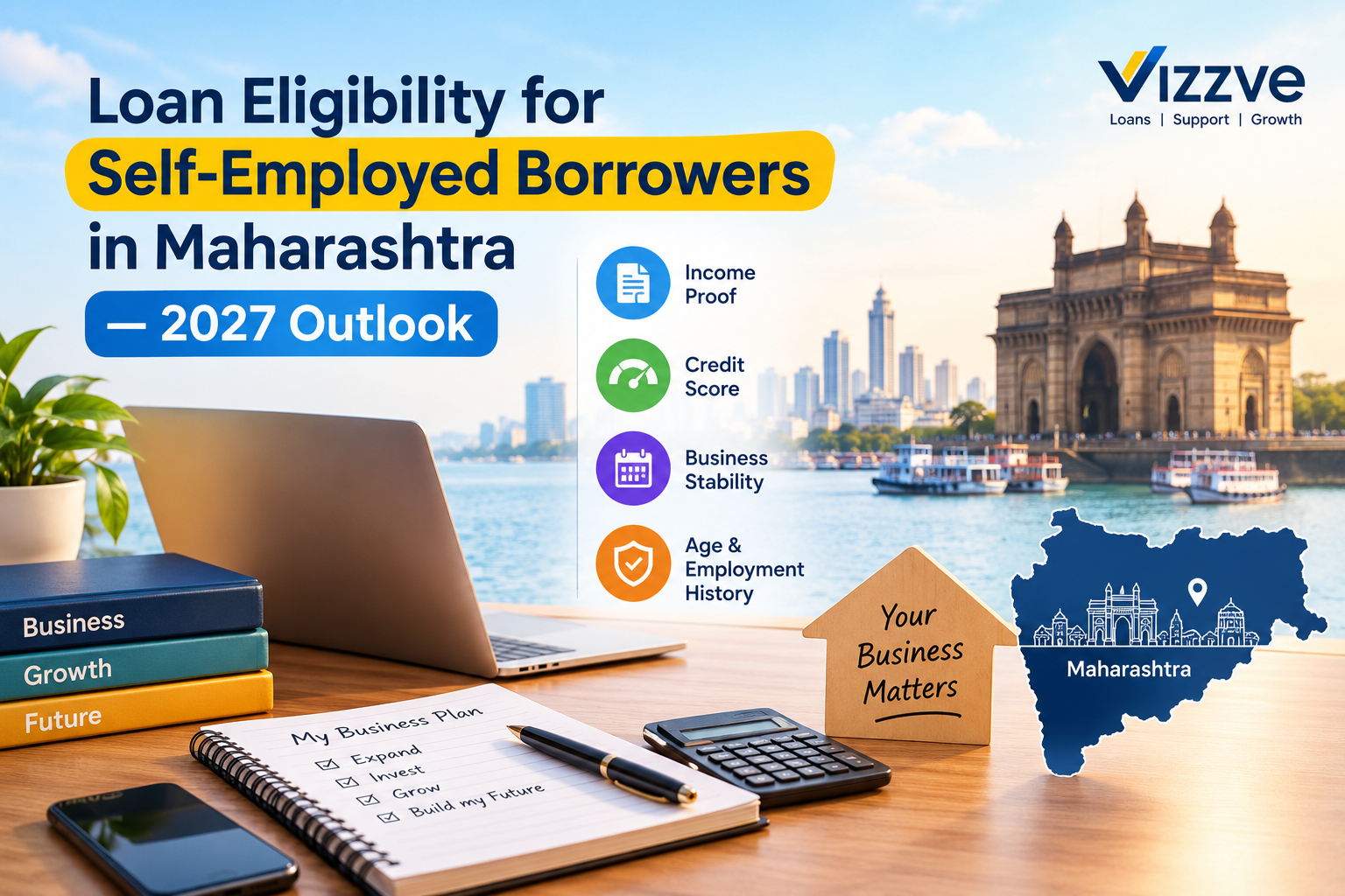 Self-employed borrower in Maharashtra reviewing loan eligibility documents for 2027.