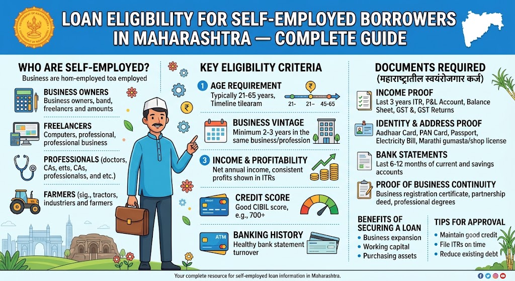 Self-employed borrower in Maharashtra reviewing loan eligibility documents for a personal or business loan.