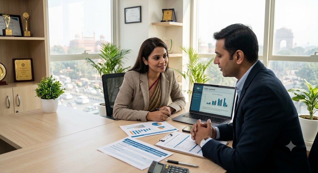 elf-employed borrower in Delhi NCR reviewing a personal loan cost breakdown