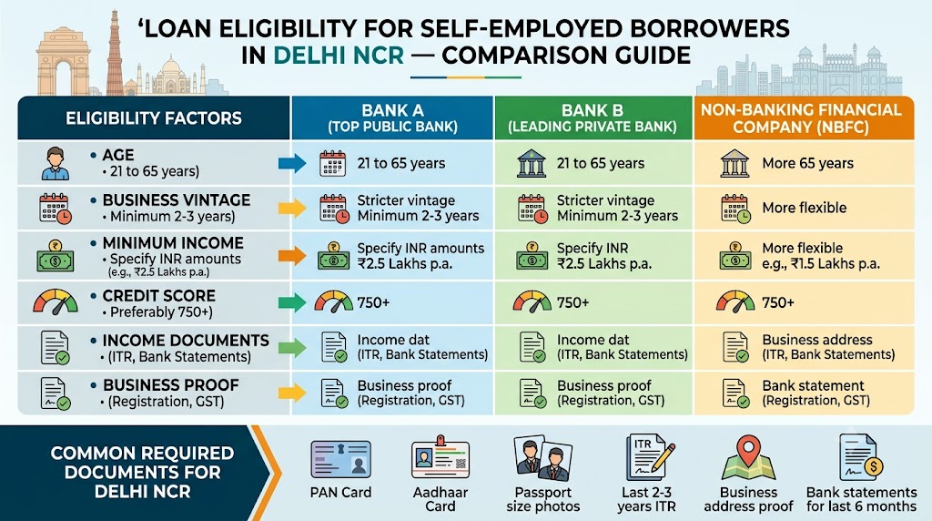 Self-employed borrower in Delhi NCR comparing personal loan options