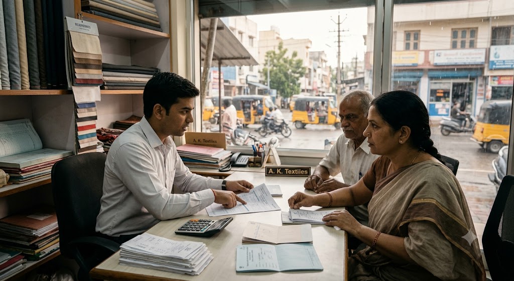 Self-employed borrower in a Tier-2 city following a step-by-step loan eligibility checklist on a smartphone