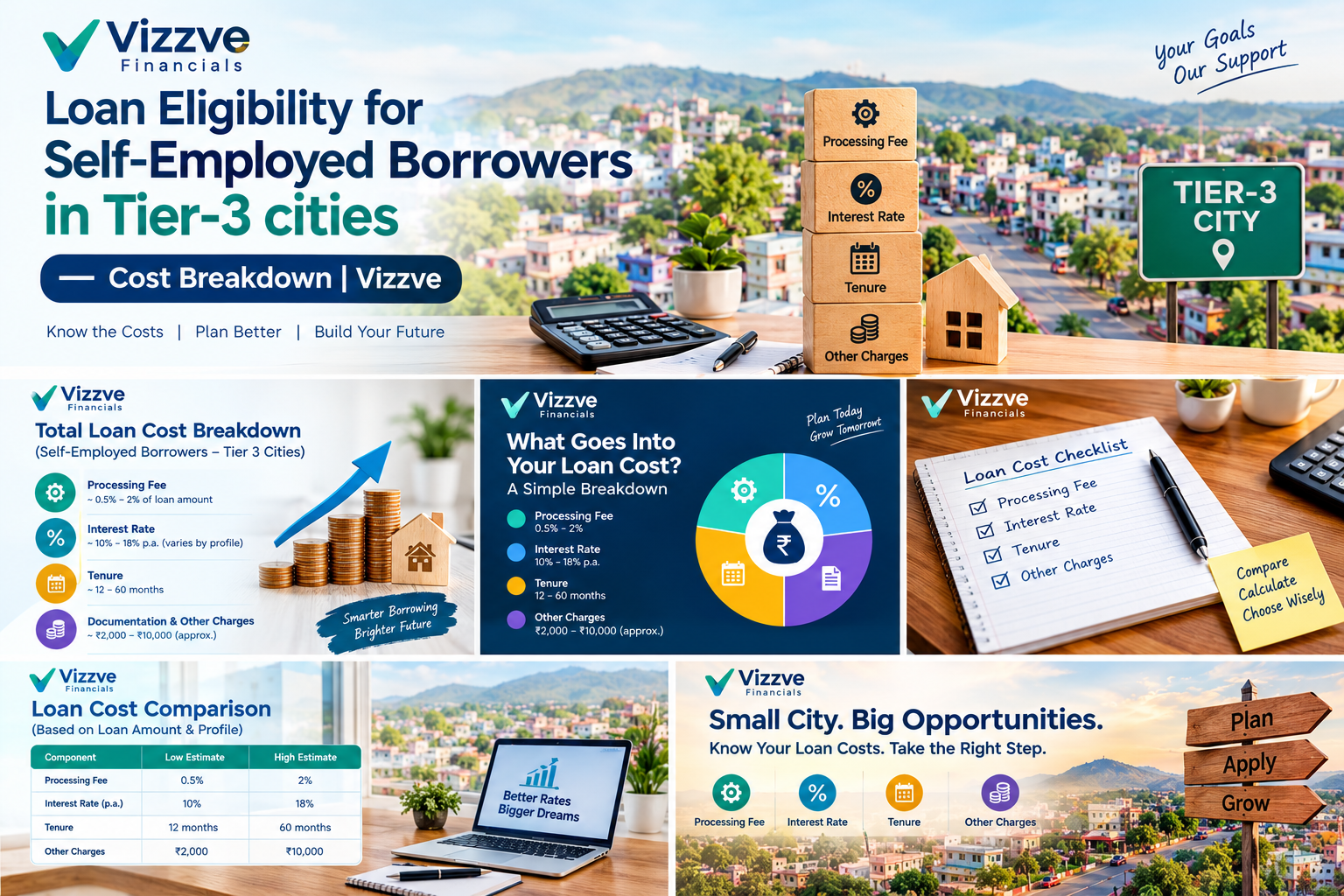 Self-employed borrower in a Tier-3 Indian city reviewing loan costs and repayment terms at a local business.