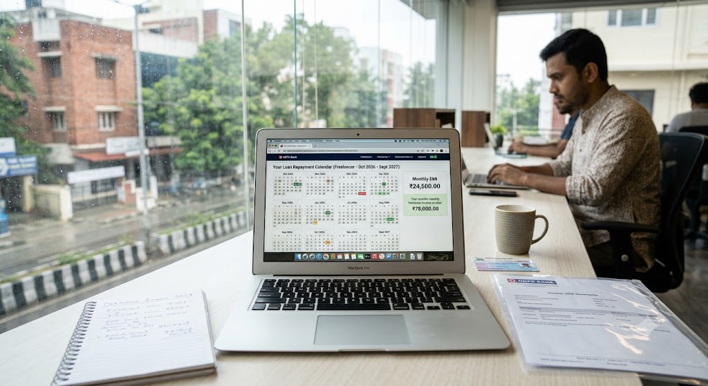 Loan repayment calendar showing monthly EMI for freelancer