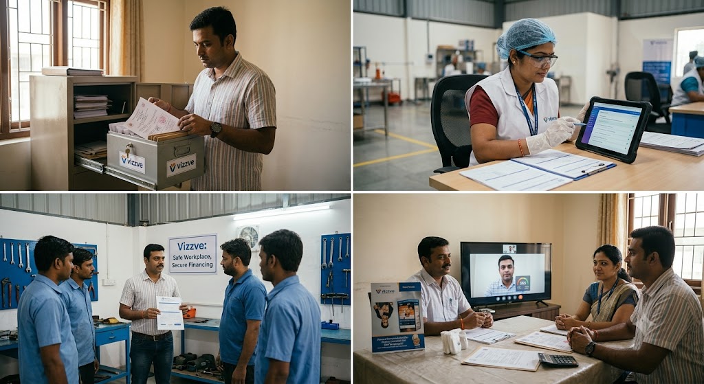 Self-employed borrower in a Tier-3 Indian city following a loan safety checklist before sharing documents with a lender or loan app.