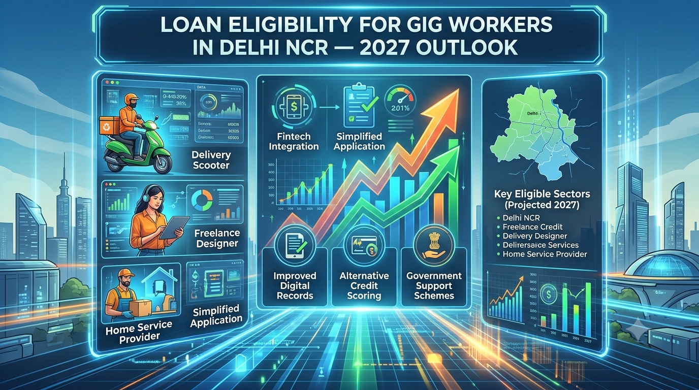 Loan eligibility for gig workers in Delhi NCR in 2027, highlighting future lending opportunities, digital credit assessment, income verification, and responsible loan access for delivery partners and platform workers.